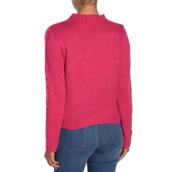 WOVEN HEART Sweater Open Stitch Crop Pullover Sweater Hot Pink - Picture 3 of 7